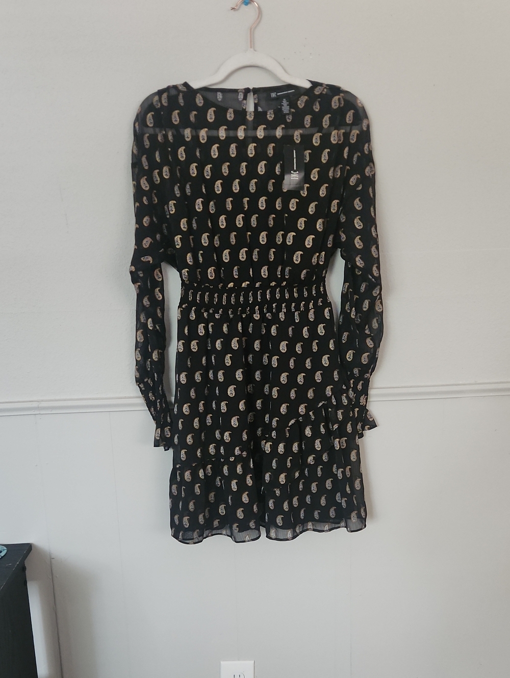 INC International Concepts Black Dress with Beige Paisley Print
